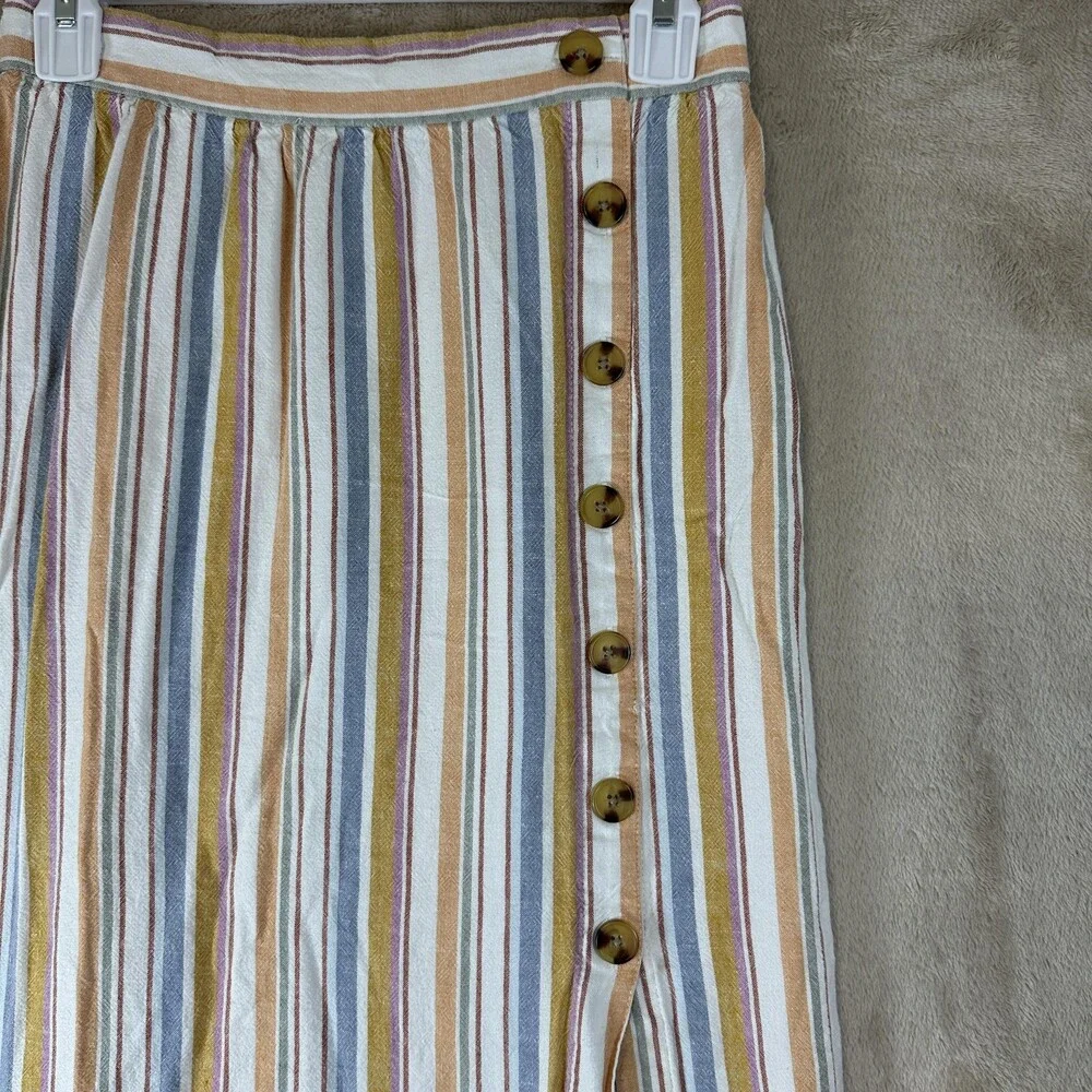 Aeropostale Skirt Womens Small Multi Color Stripe Button Front Midi Rayon Linen